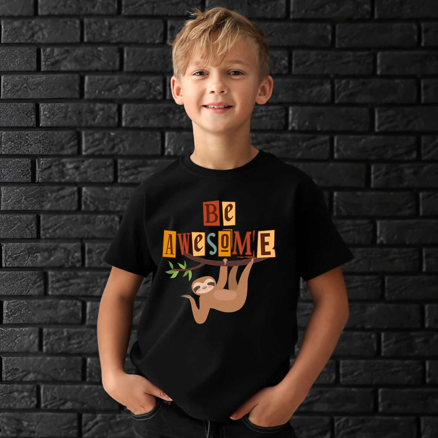 Boys Graphic Printed T-shirt- Black
