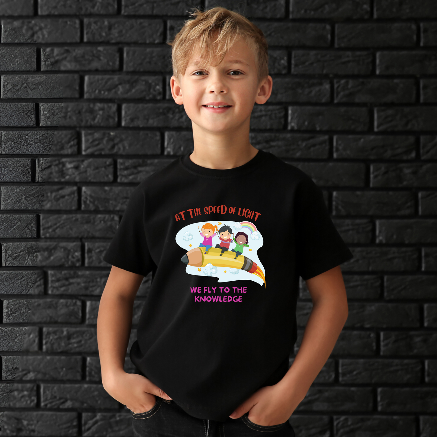 Boys Graphic Printed T-shirt- Black