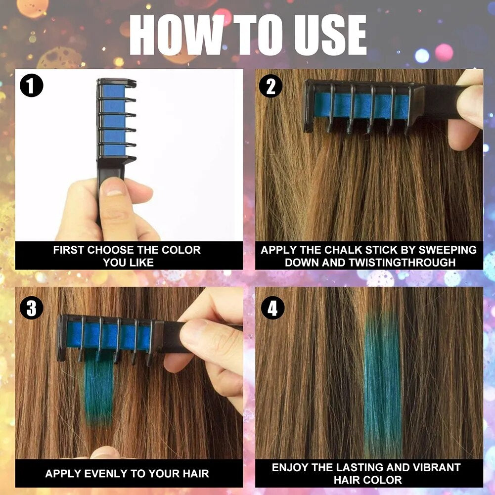 Temporary Hair Color Chalk Combs (Set of 8pcs)